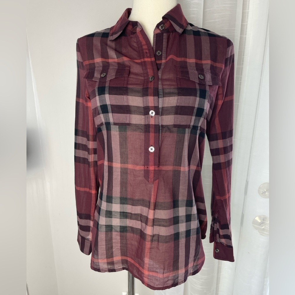 Women’s Burgundy Plaid Button-Down Shirt